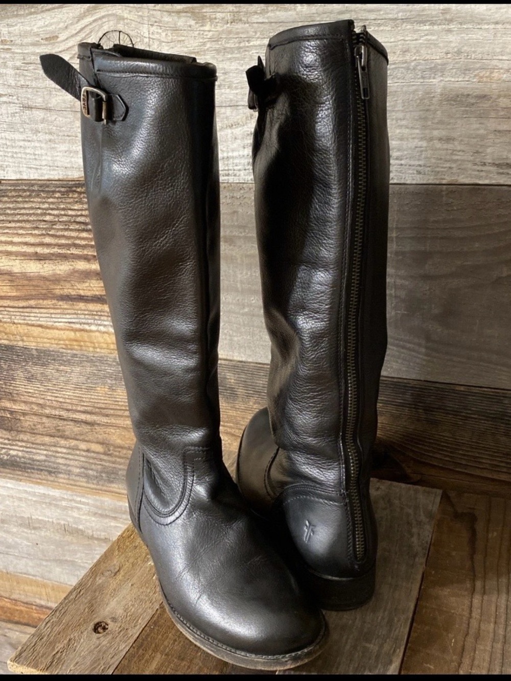 Frye Pippa Tall Black Riding Boots size 7 zipper back $388 equestrian